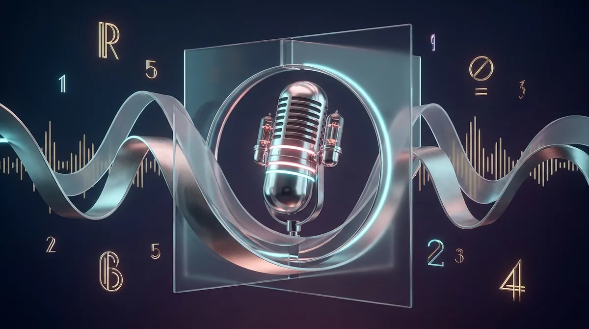Podcast Cover Artwork | OMS A vintage microphone sits within a glowing abstract sound wave design for podcast cover art.